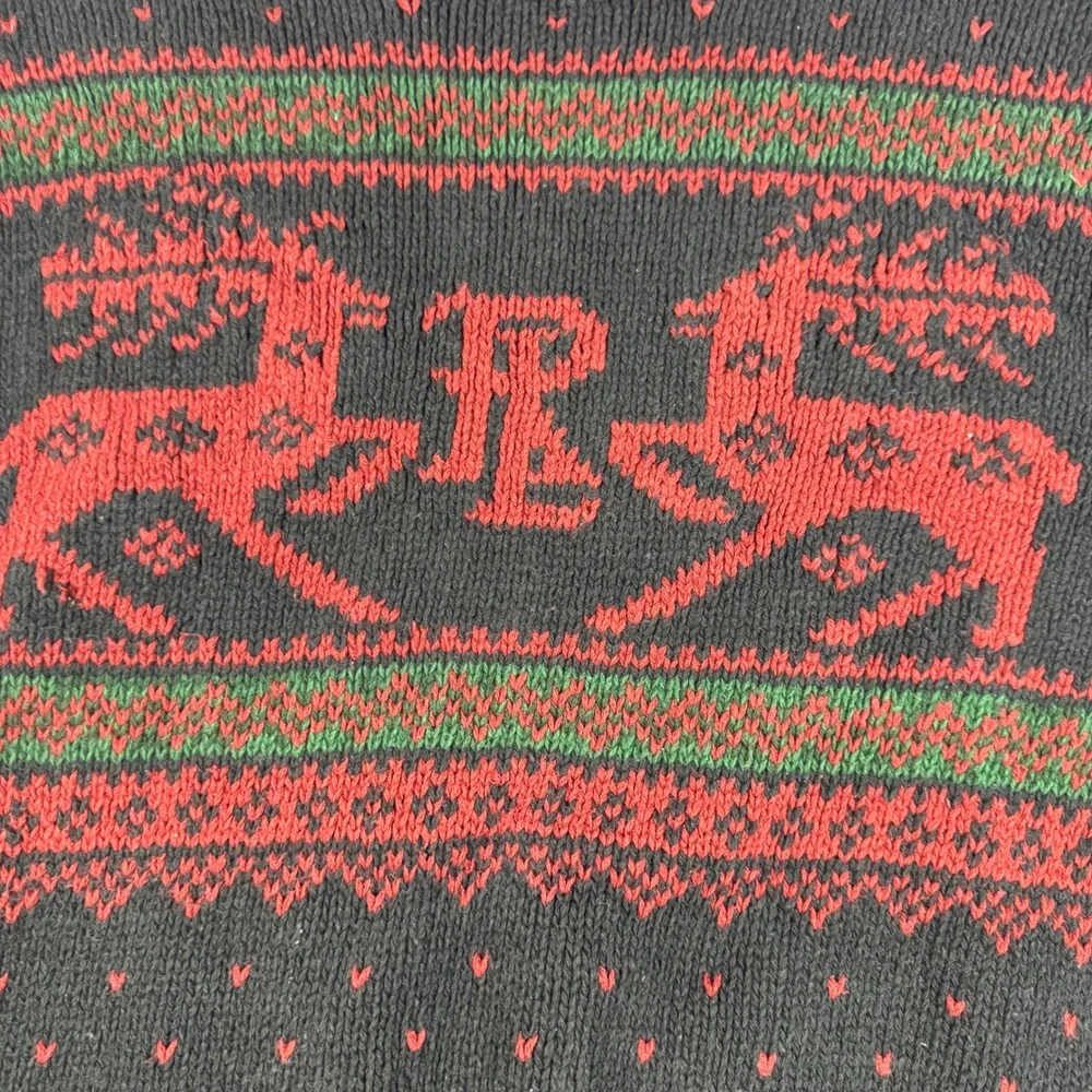 Vintage Polo Ralph Lauren Sweater Mens M Black Reindeer Intarsia Cotton Holiday
